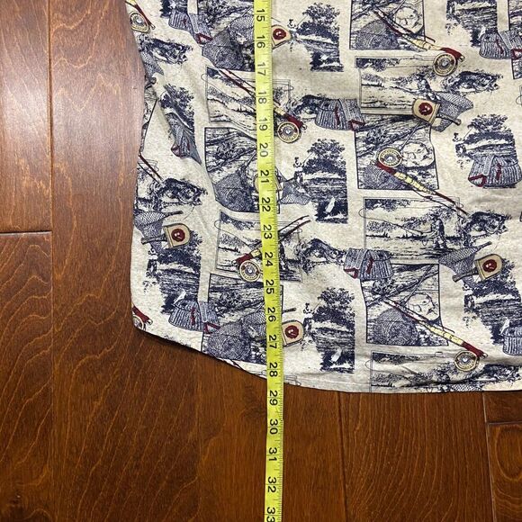 Natural Issue Vintage Fishing AOP Cream Navy Button Front Shirt Men's Size Large - Picture 9 of 9